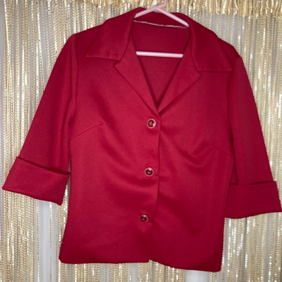 Vintage handmade red unlined 3/4 sleeve button up blazer - Picture 1 of 5